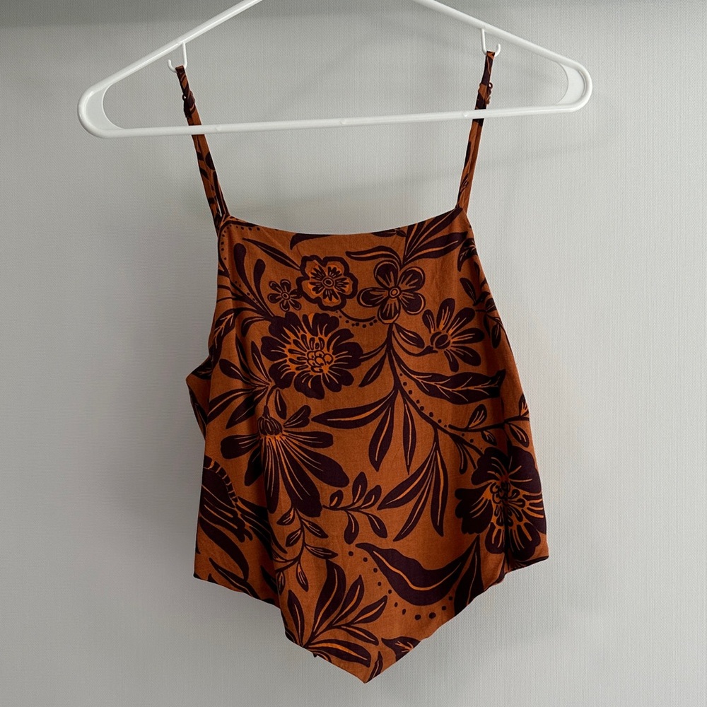 Rust Brown Floral Spaghetti Strap Bandana Top